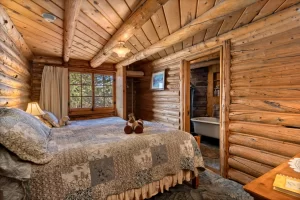 Cozy log cabin bed.